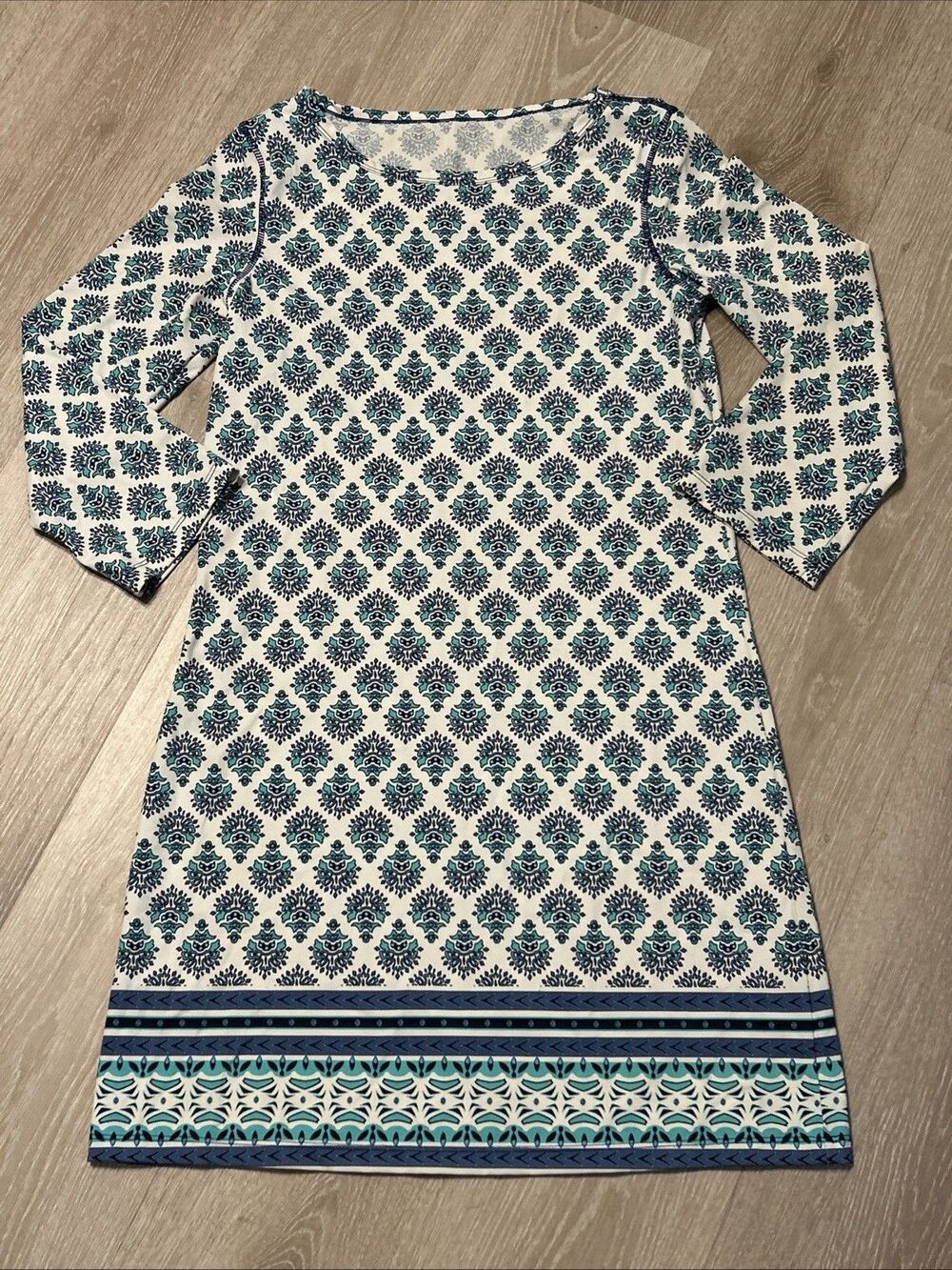 Cabana Life Cover Up Shift Dress Stretch Blue White UPF 50+ Size Small